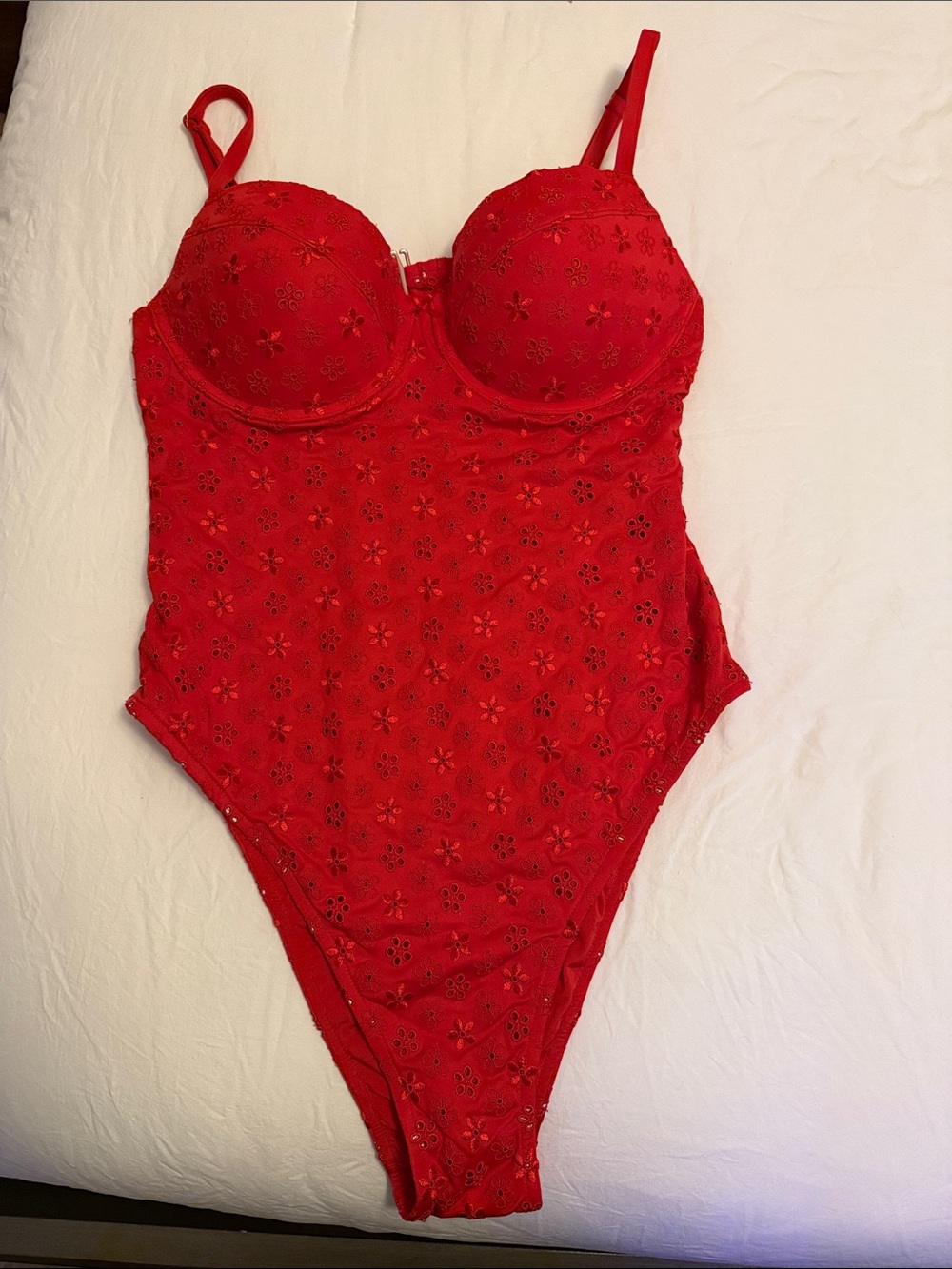 PINK Victoria's Secret Red Floral Eyelet One-Piece Swimsuit
